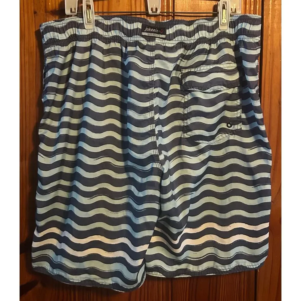 johnnie-O Board Shorts Mens XL (36) Blue Wavy Stripes 8